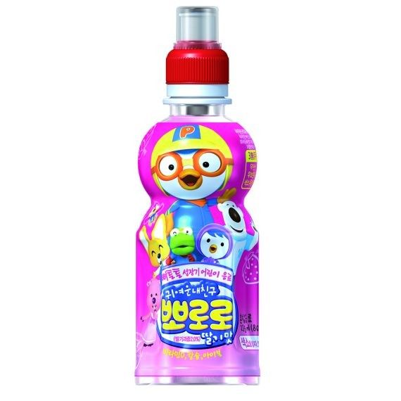 Pororo Korea Fruit Juice Drink Sport Bottle STRAWBERRY 7.95oz 24 Pack