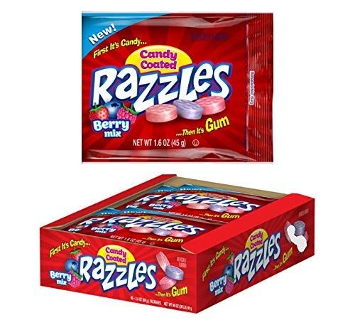 Razzles Assorted Berry Mix Flavor Candy Gum 1.6 oz 24 ct