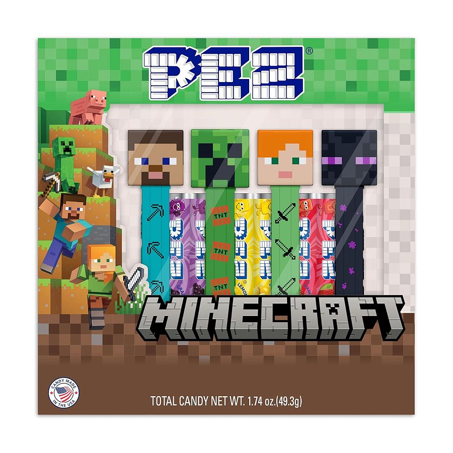 Minecraft PEZ Gift Set (4 Minecraft Dispensers + 6 Rolls Candy) 1.74oz