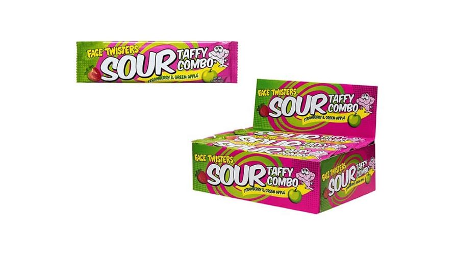 Face Twisters Sour Taffy Combo Strawberry Apple 24 ct