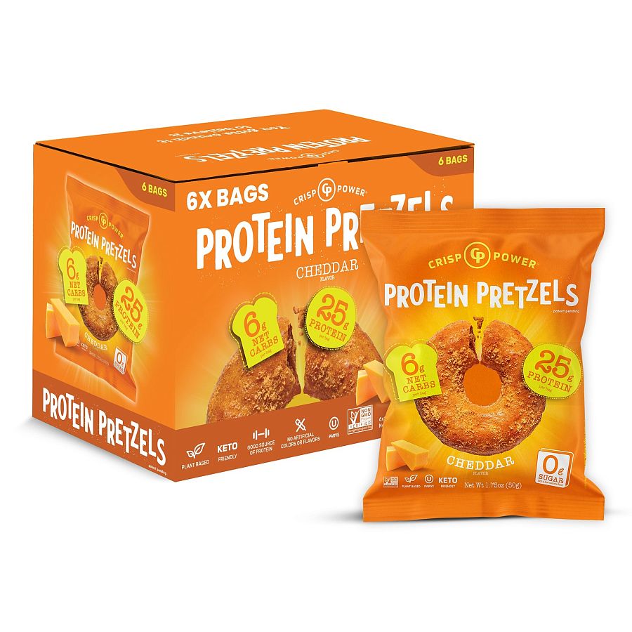 Crisp Power Protein Pretzels CHEDDAR Flavor 1.75 oz 6 ct