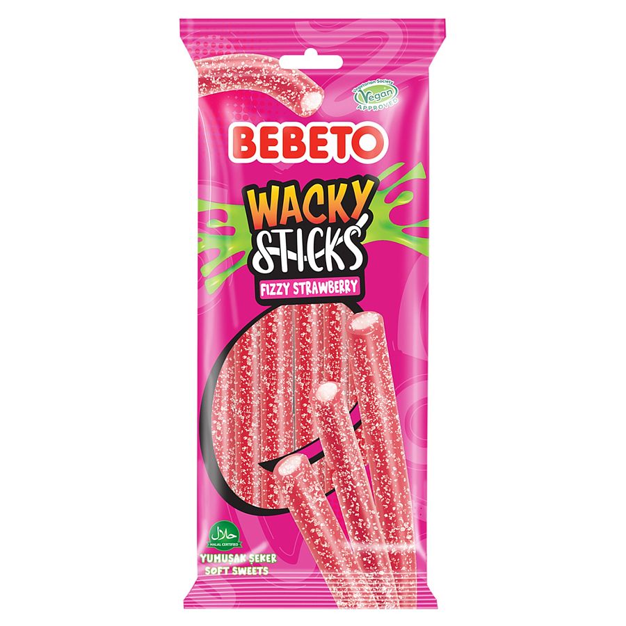 Bebeto Import Wacky Sticks Fizzy Strawberry 2.65oz 12ct Tray