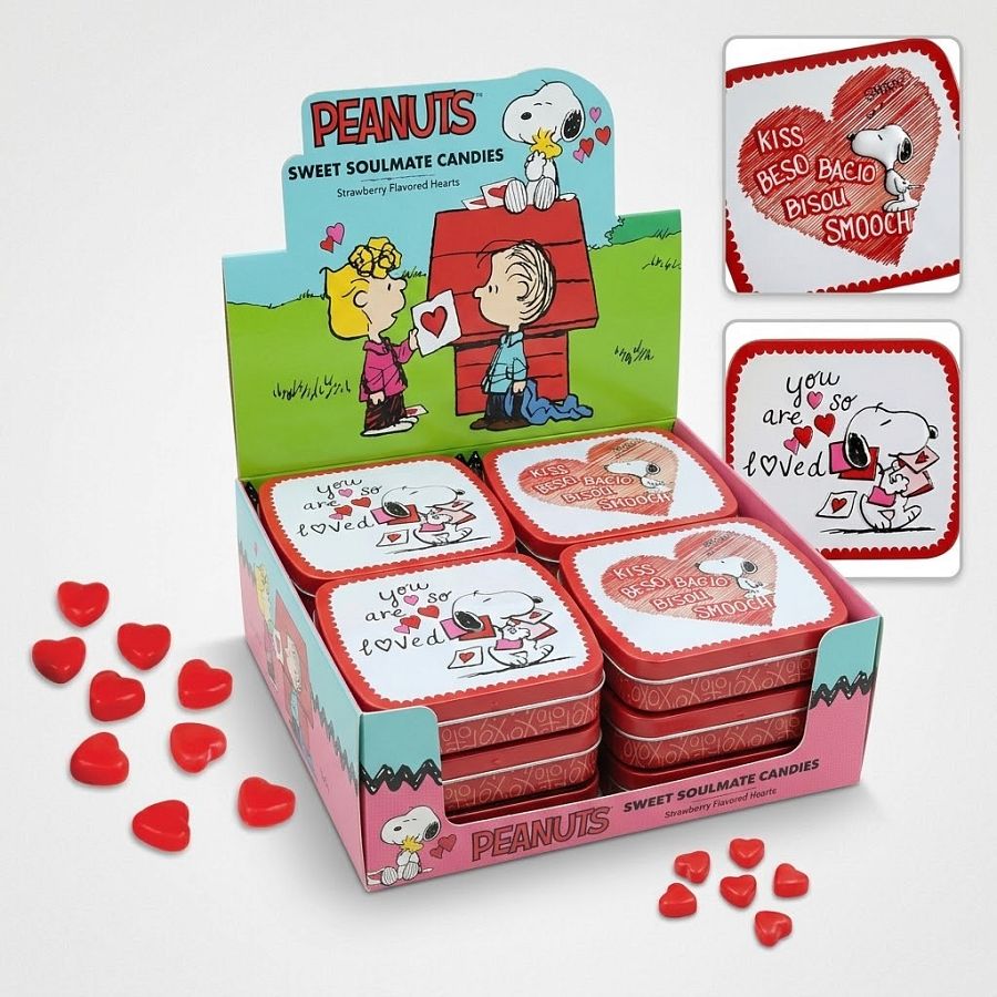 Boston America Valentine Peanuts Sweet Soulmate Candy Tin 12 Pack