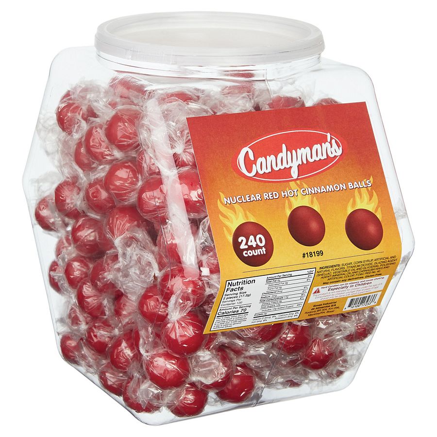 Candyman 150 Ct Tub Nuclear Red Hot Cinnamon Balls Wrapped