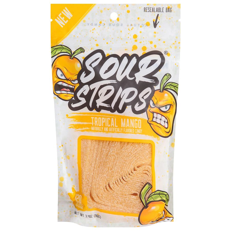Sour Strips Tropical Mango Sour Candy Belt Peg  3.4 oz 12 ct