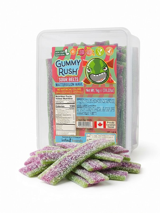 Gummy  Rush Sour Belts Bulk Tub Watermelon Wave  2.2 lb