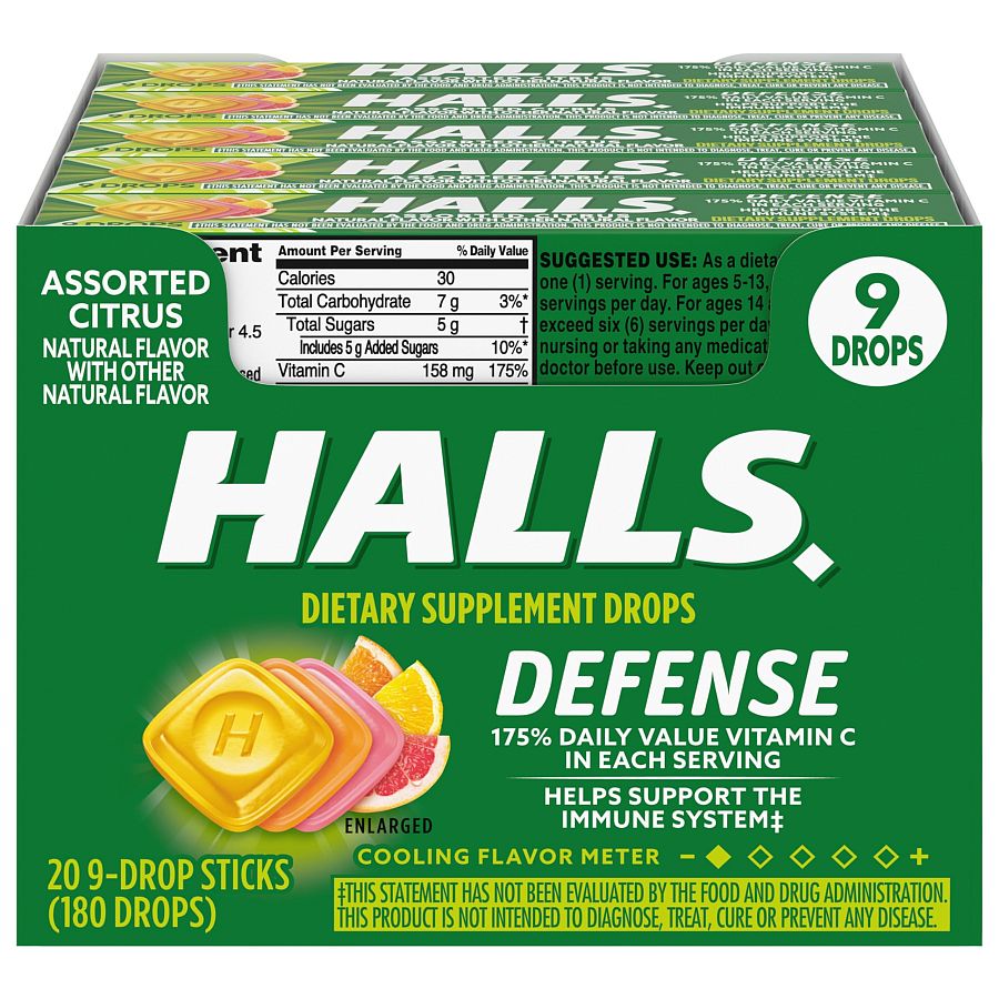 Halls 20 Ct 9 Drop Sticks Assorted Citrus Tray