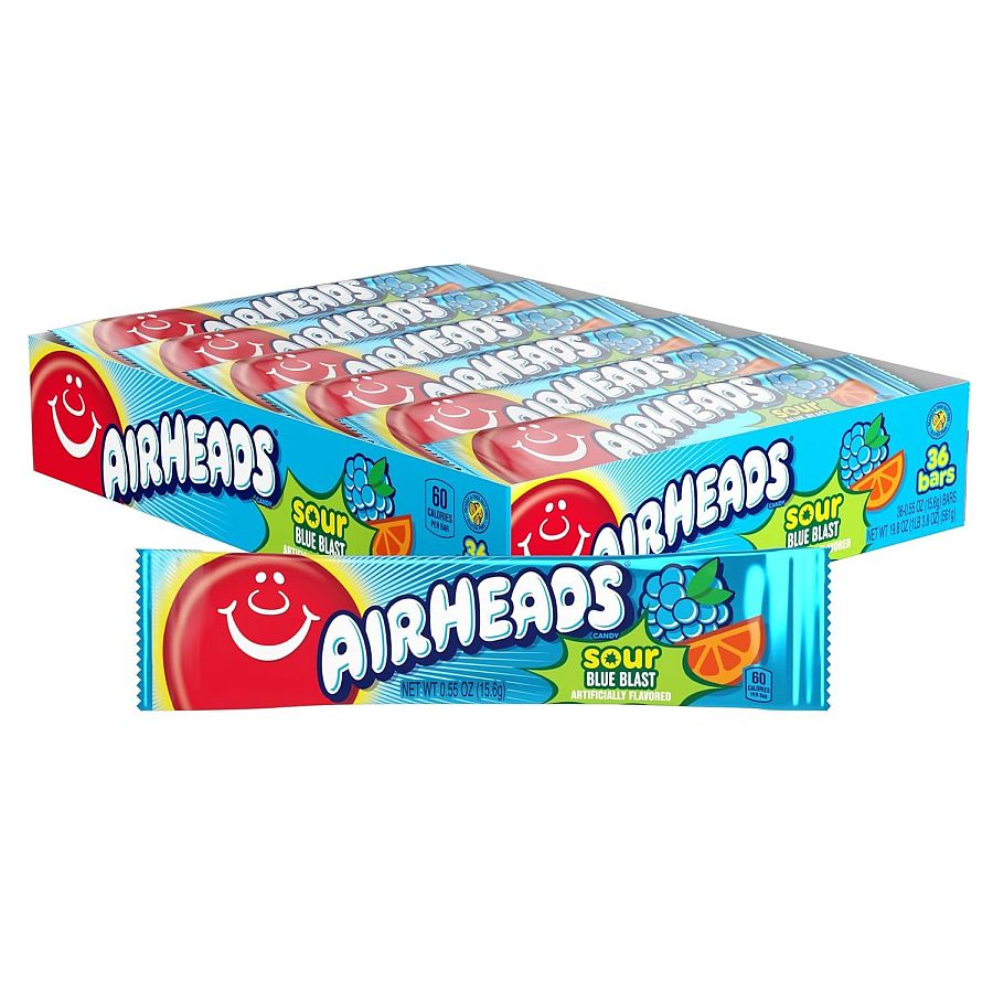 Airhead Singles Sour Blue Blast 36 Bars 0.55 Ounce Tray