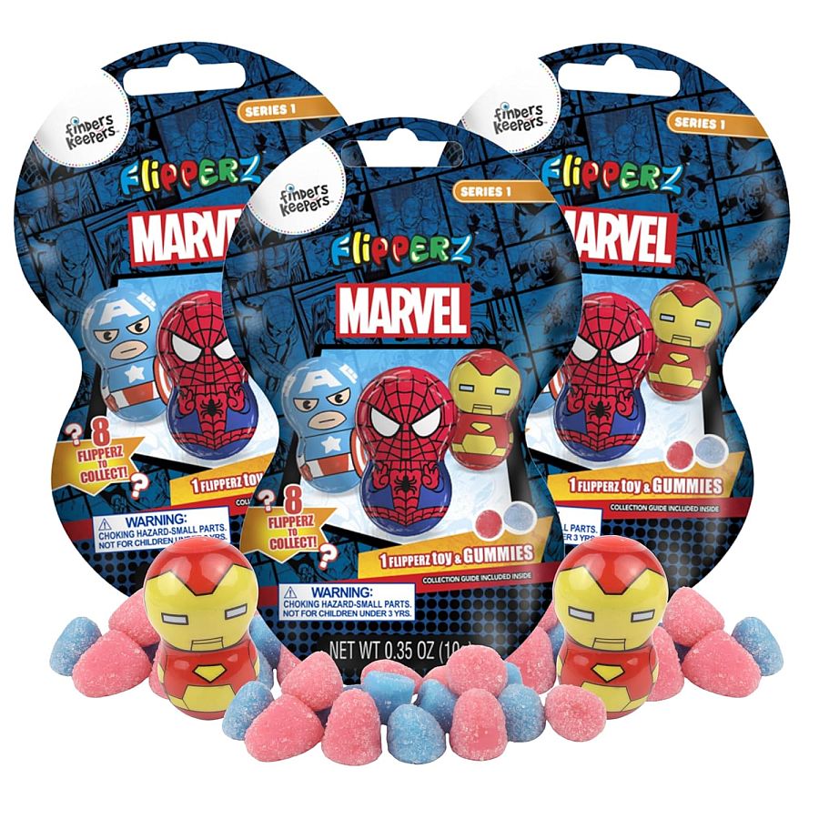 Finders Keepers Flipperz MARVEL Gummy Candy & Toy 24 ct Tray