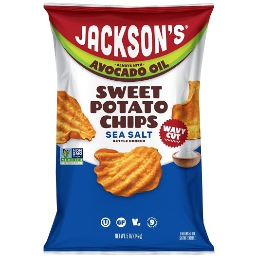 Jacksons Sweet Potato WAVY Chips Sea Salt Avocado Oil 5oz 12ct