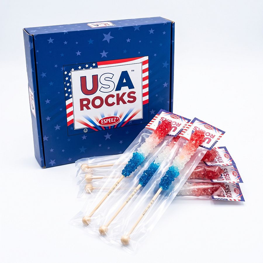 Espeez USA Red White Blue MEGA Rock Candy 12"  12ct Display