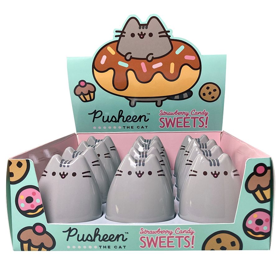 Boston America Pusheen Cat Strawberry Candy Tin 1.5 oz 12 ct Tray