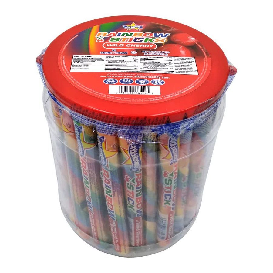 Atkinson Rainbow Sticks Wild Cherry Candy Sticks 52 Count Tub