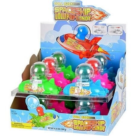 Kokos Pull-Back Spaceship 12 Ct 0.52 Oz Lollipop Candy Toy