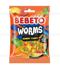 Bebeto Import Fruit Worms Gummy Fruit Juice  Peg Bag 2.82 oz 12ct