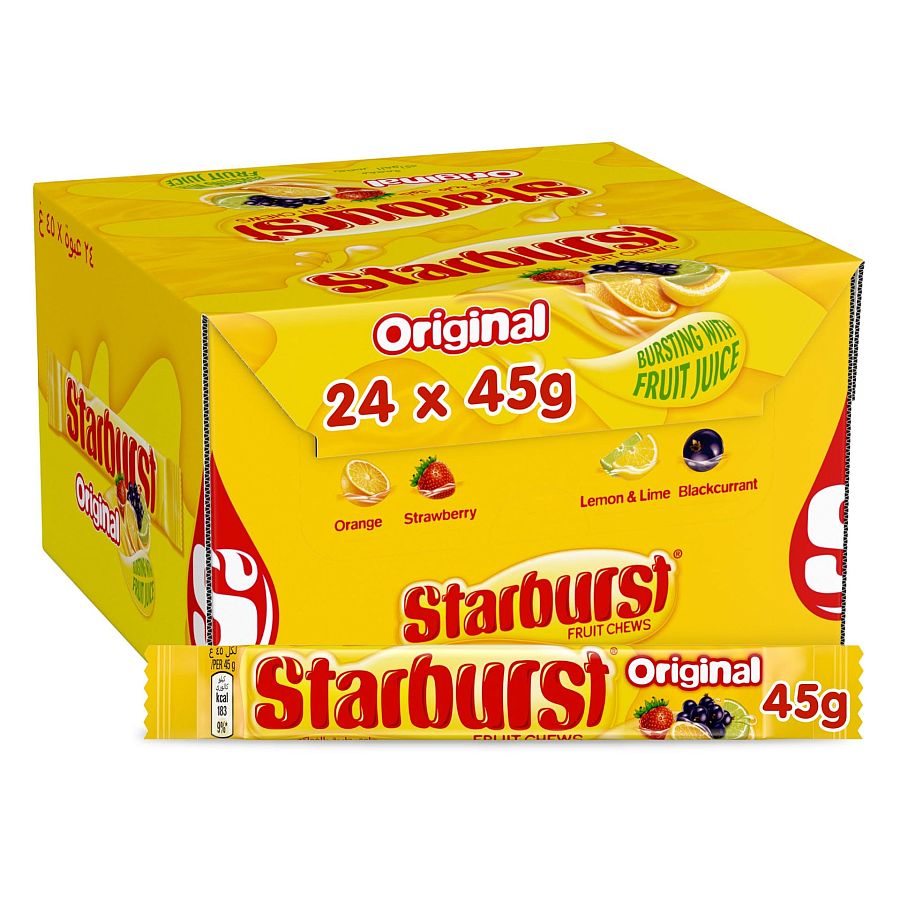Starburst UK Import Original Fruit Chews 45g 24ct tray