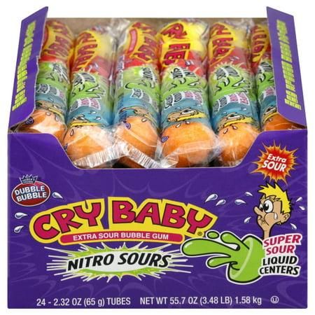 Cry Baby Nitro Sours Extra Sour Bubble Gum 24 Count 2.32 Ounce