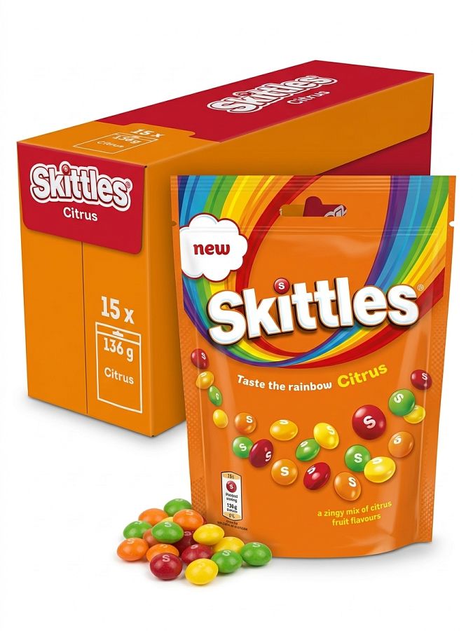 Skittles UK Import Citrus Fruit Soft Candy 136g 15ct Tray