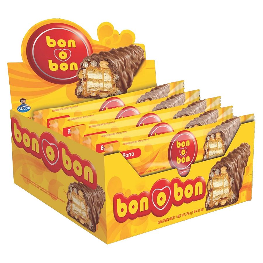 Bon o Bon Chocolate Caramel Crispy Wafer Candy Bar 48g 12 ct