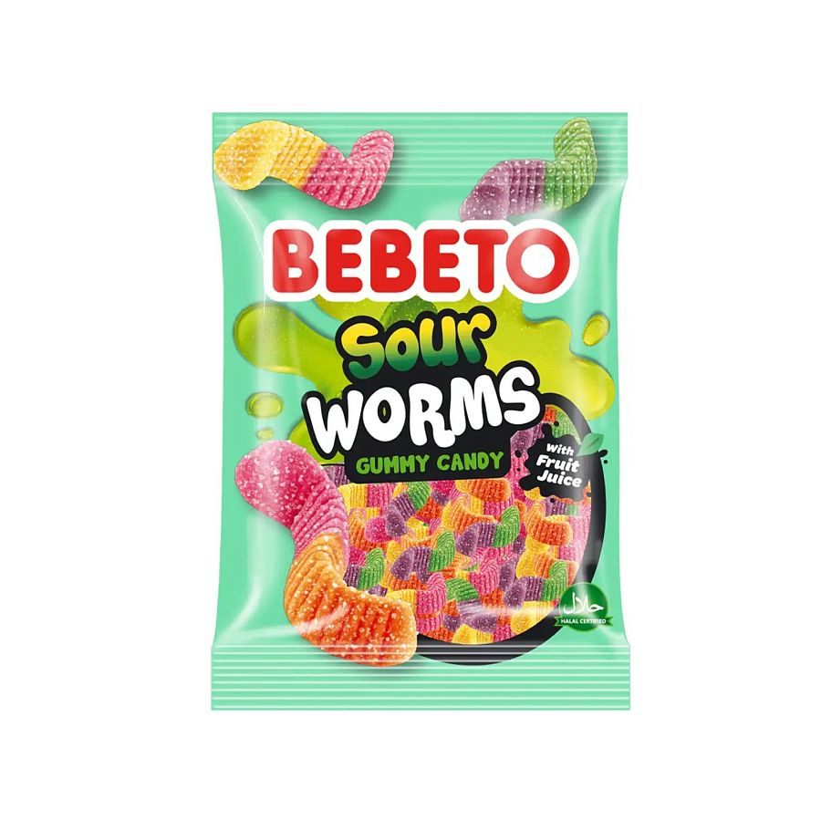 Bebeto Import Sour Worms Gummy Peg Bag 2.82 oz 12ct