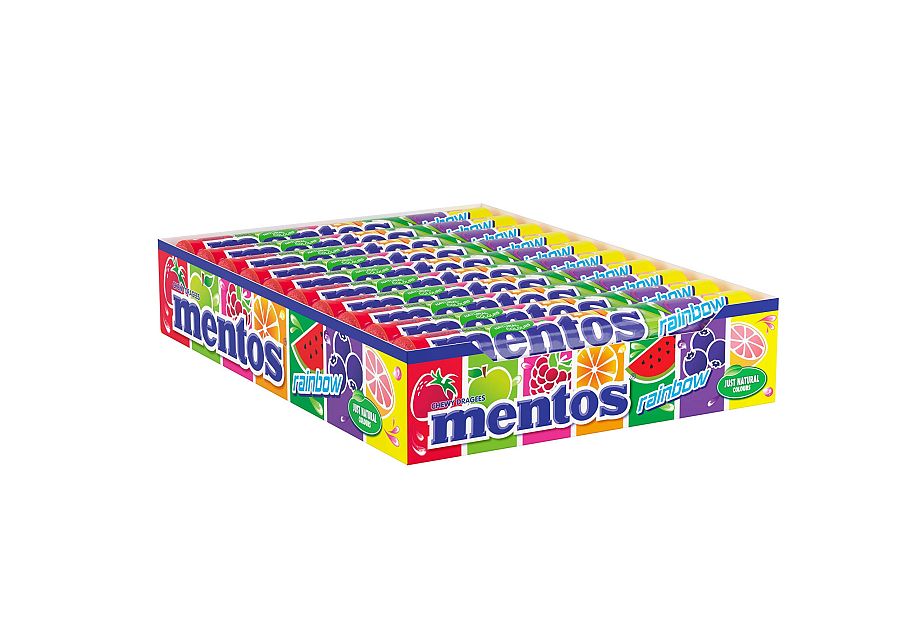 Mentos Rainbow Fruit Chewy Candy Roll Import 16 ct Tray