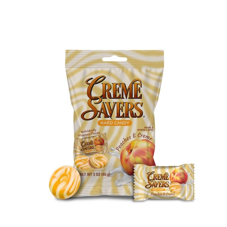 Creme Savers Peaches Cream Hard Candy Peg Bag 3oz 12ct