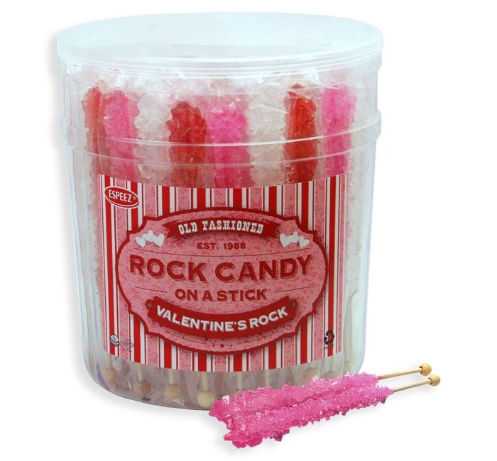 Espeez Red White Pink Valentine Rock Candy On a Stick Jar 36 ct 6.5 "