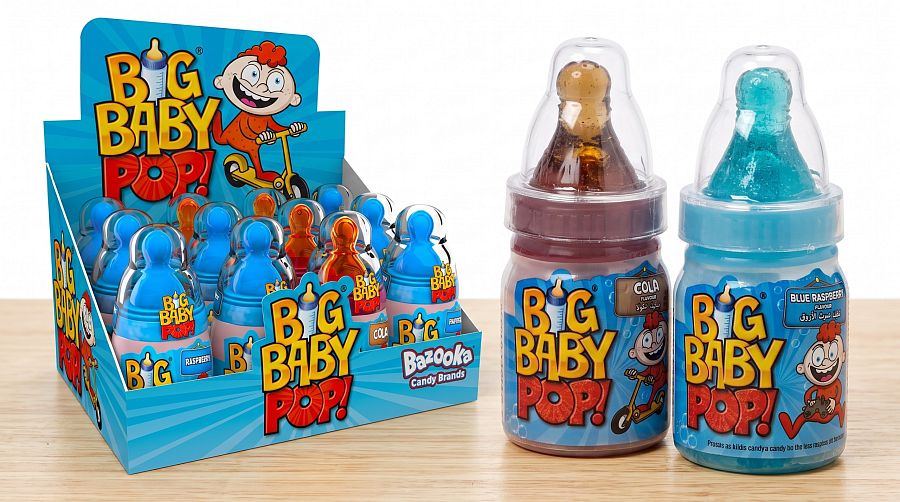 Bazooka UK Big Baby Pop Bottle Lollipop Cola Raspberry 32g 12 ct