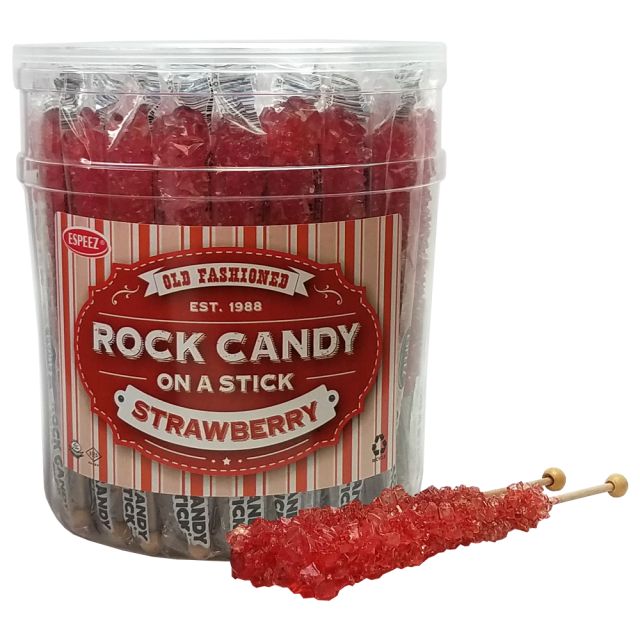 Espeez Red Strawberry Rock Candy On a Stick Jar 36 ct 6.5 "