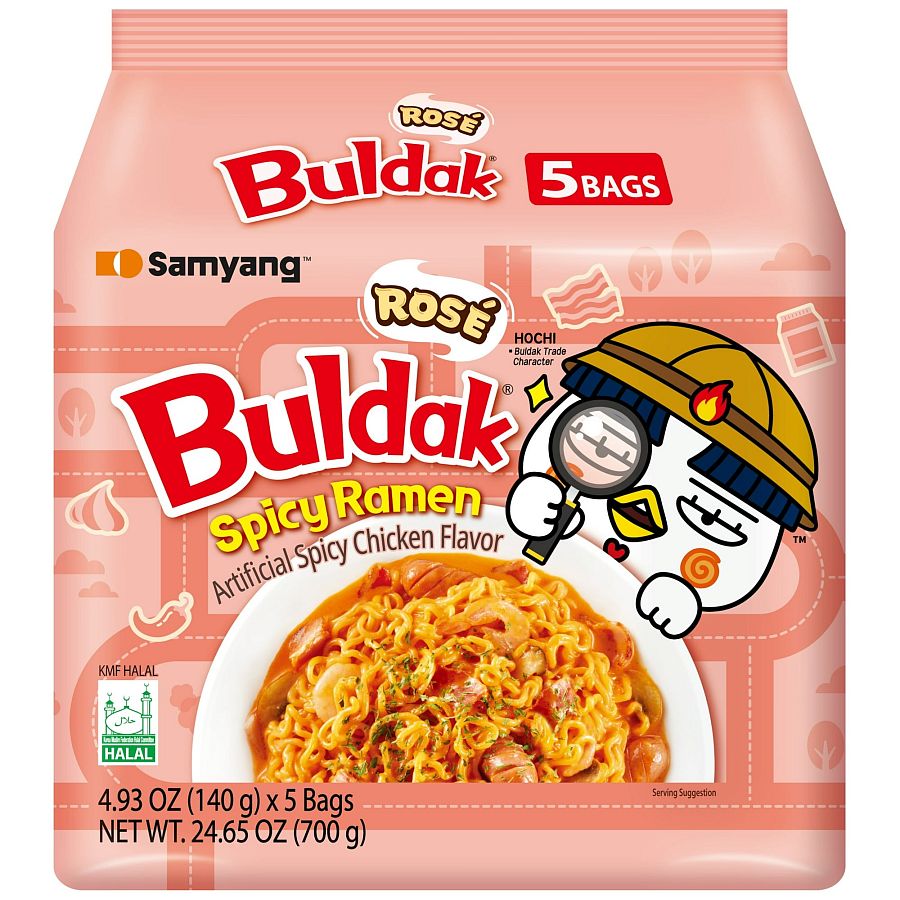 Samyang Buldak Rose Spicy Ramen Soup Noodles 4.93 oz 5 Pack