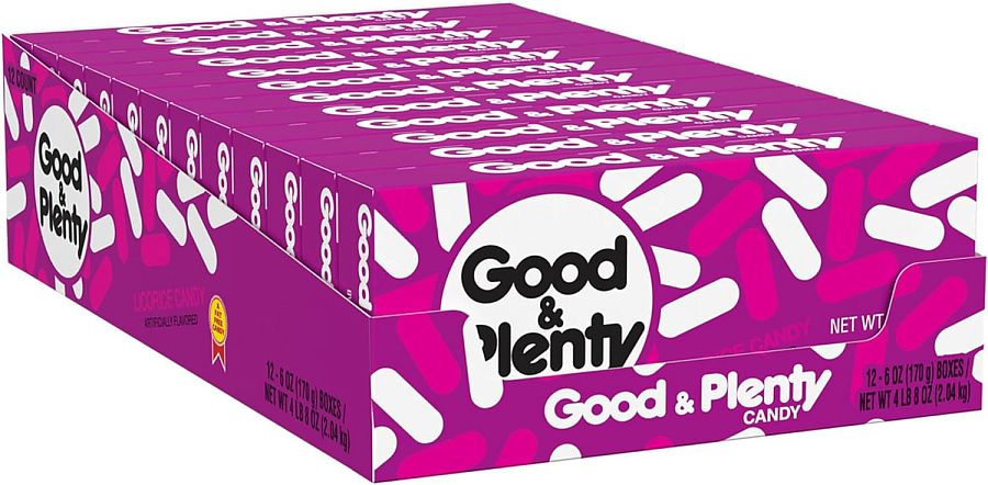 Good & Plenty Licorice Candy 6 ounce 12 count theater box
