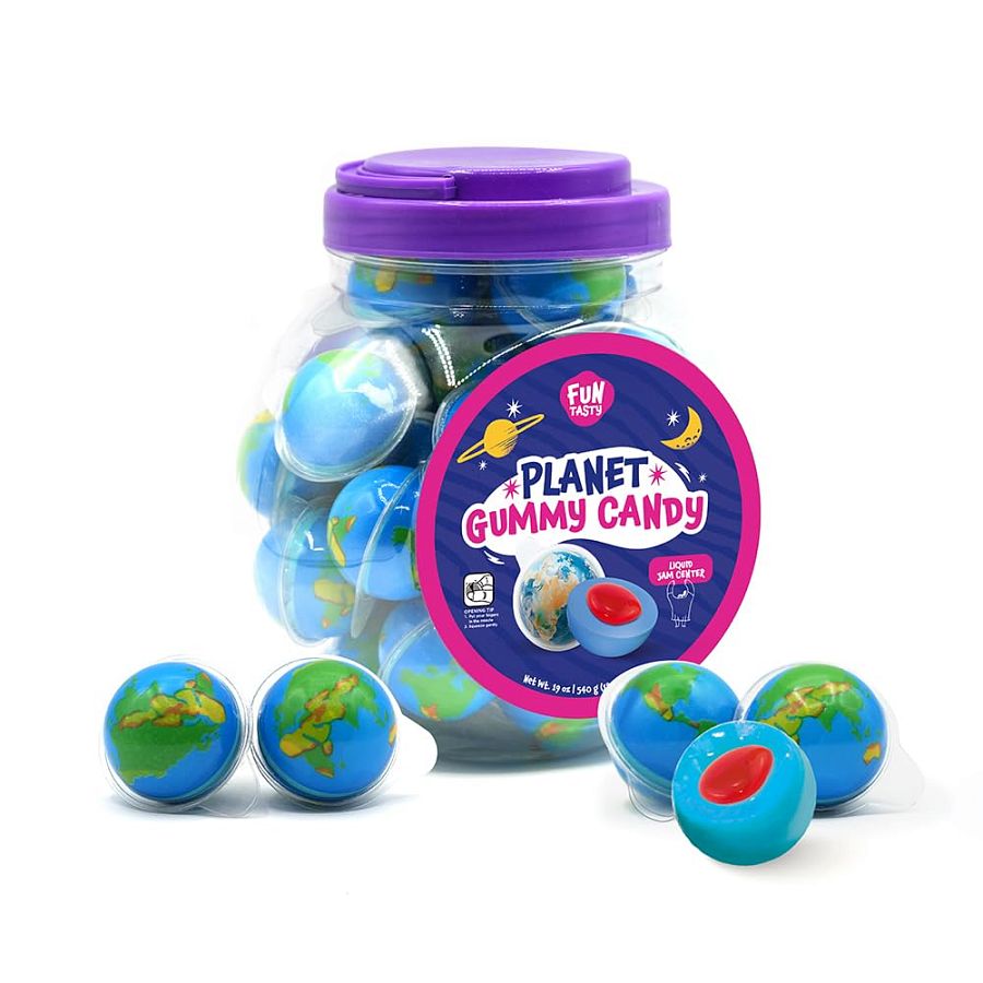 Planet Earth Strawberry Jelly Filled Gummy Candy Balls 19 oz 30ct Jar