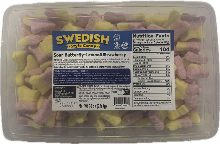 Mito Swedish Style Gummy Sour Butterfly Lemon Strawberry 5lb