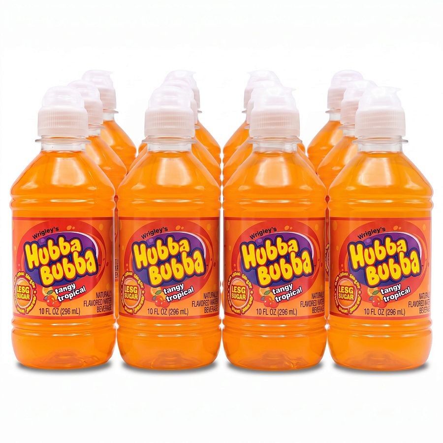 Hubba Bubba Tangy Tropical Candy Drink 10oz Bottle 12 Pack