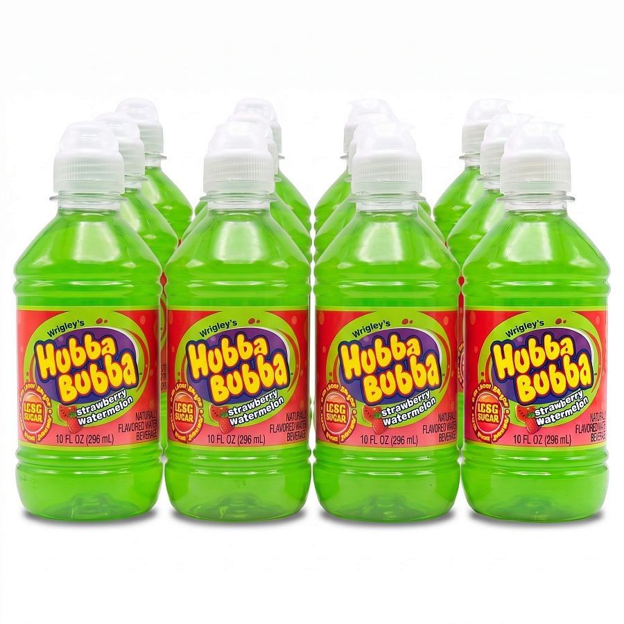Hubba Bubba Strawberry Watermelon Candy Drink 10oz Bottle 12 Pack