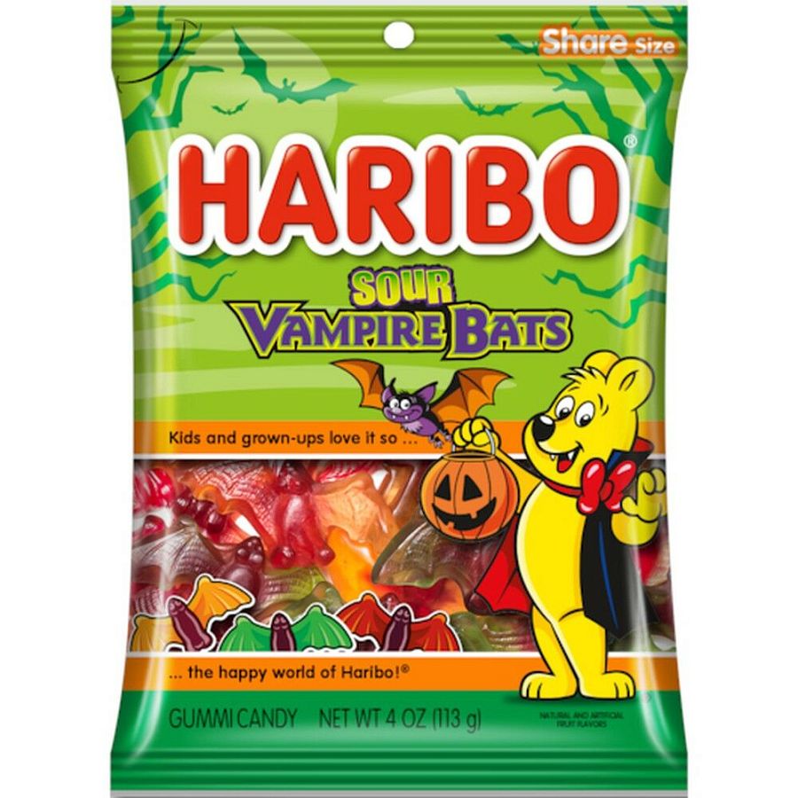 Haribo Sour Vampire Bat Gummies 4oz Peg Bag