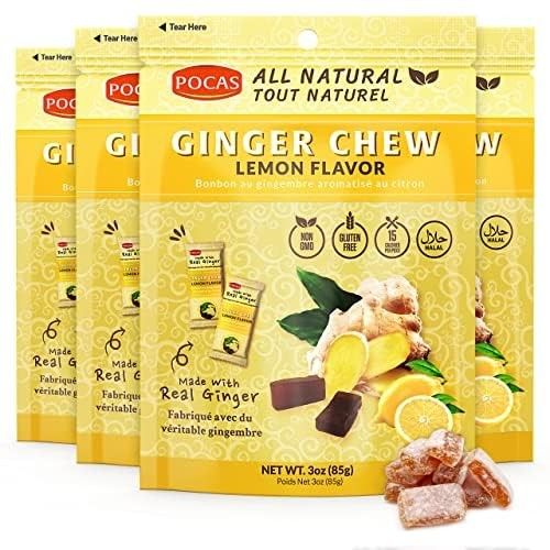 Pocas Ginger Chew  Lemon Flavor Candy 3oz 24ct Box