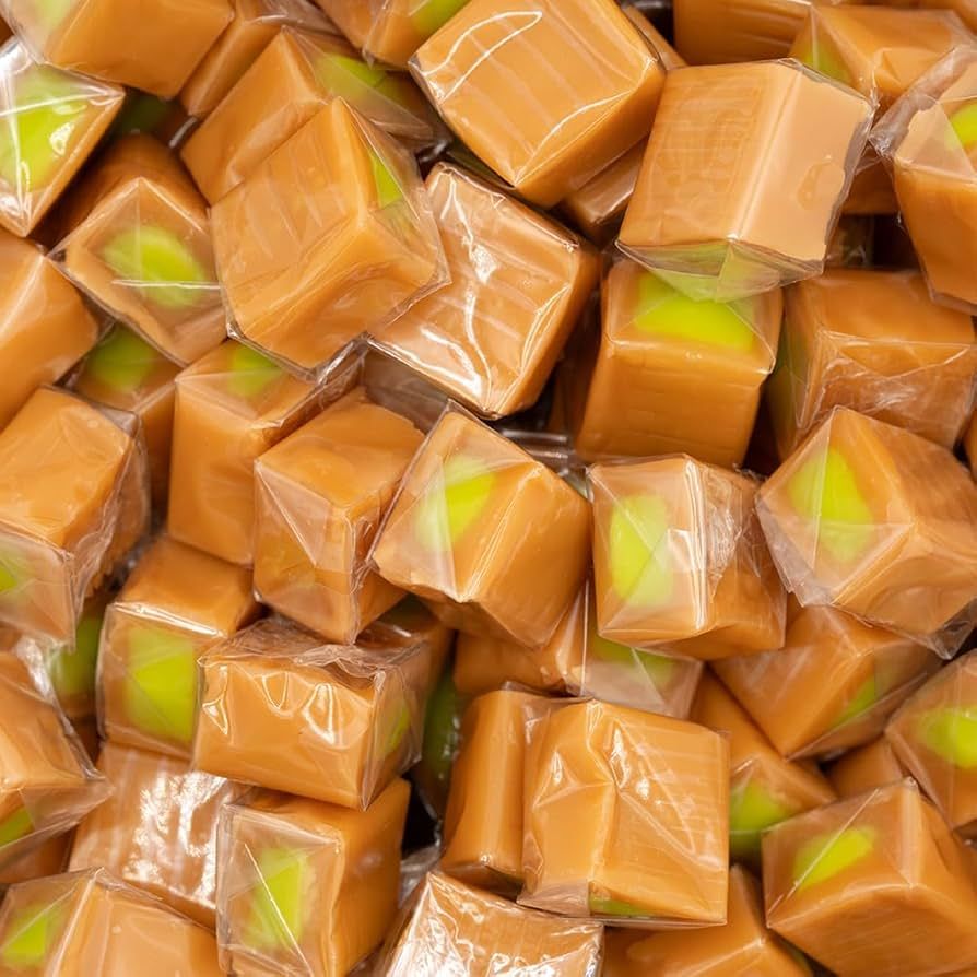 Caramel 5 Lb Green Apple Squares Individually Wrapped Bulk