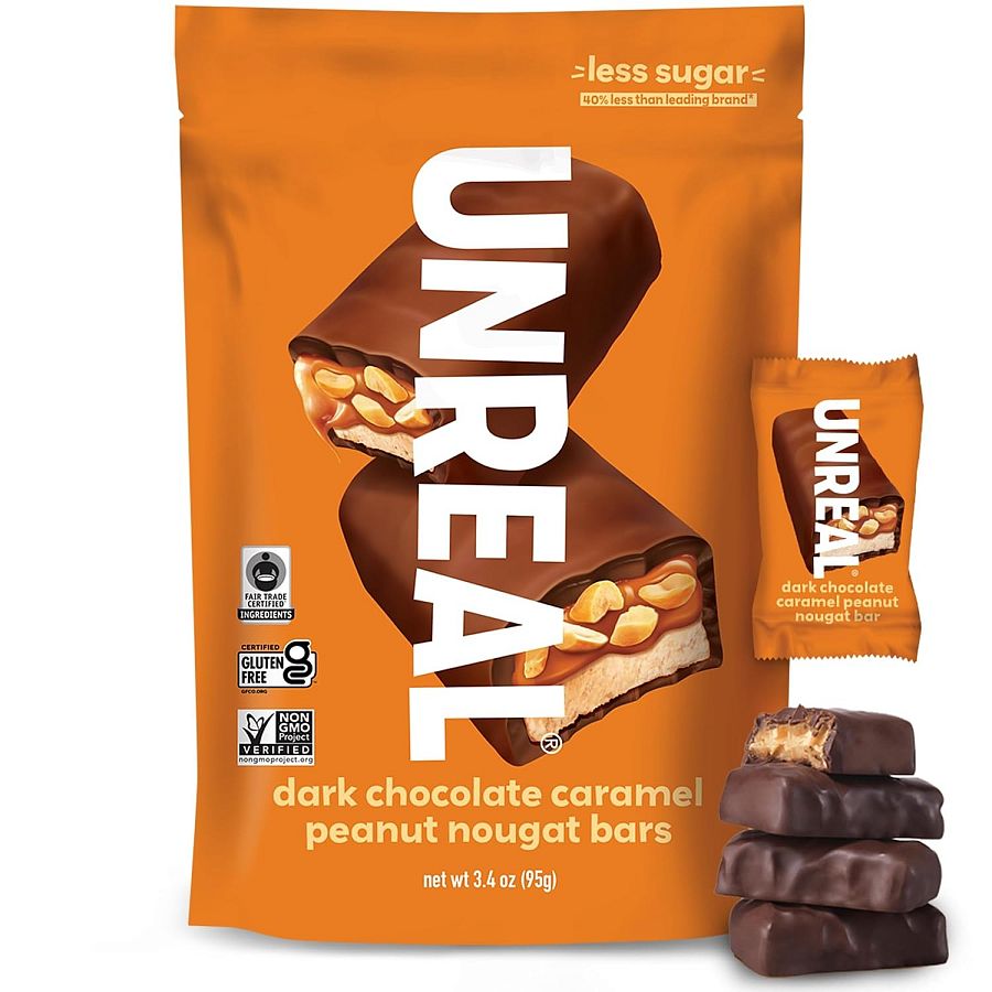 UNREAL Dark Chocolate Caramel Peanut Nougat Bars 3.4 oz 6 Pack