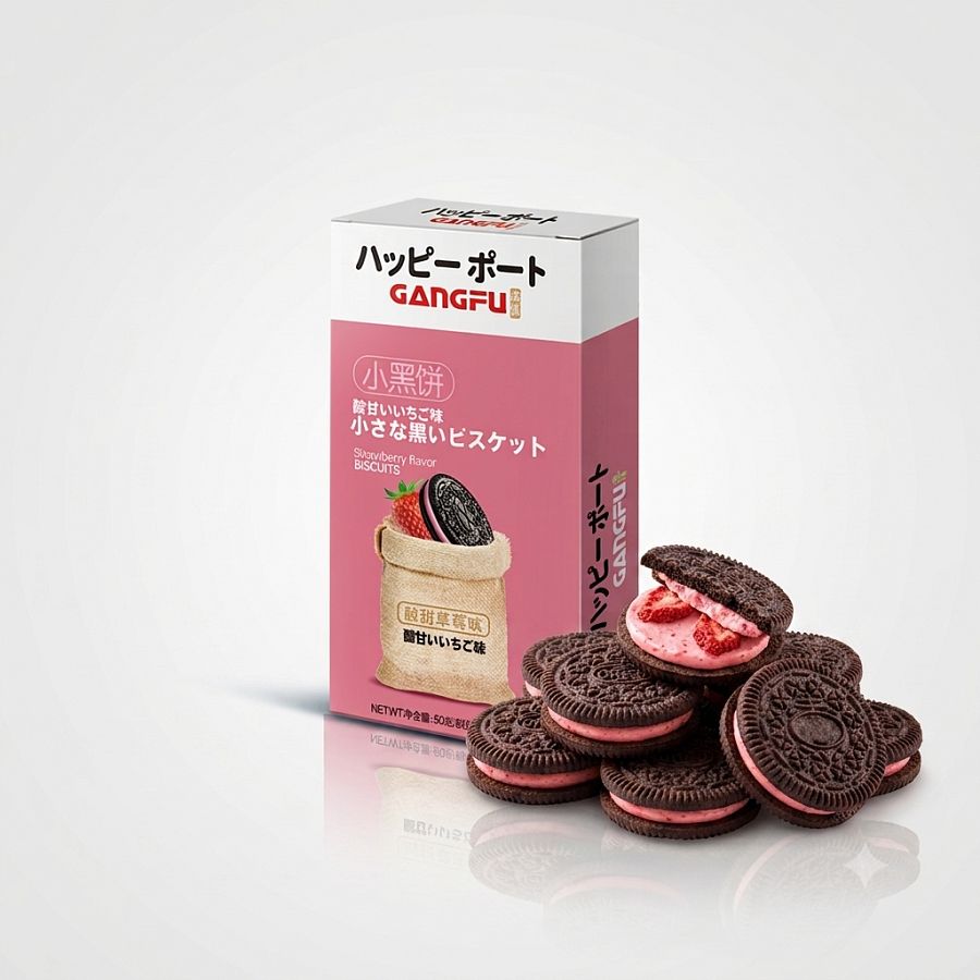 Gangfu Import Strawberry Flavor Sandwich Cookies 1.76oz Box 12ct