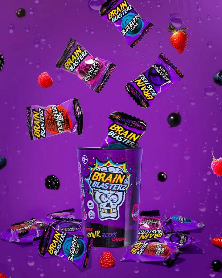 Brain Blasterz Super Sour Berry Candy Tub 48g 12 ct UK Import