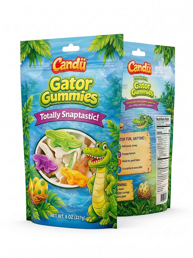 Candu Gator Gummy Assorted Fruit 8oz 12 Pack