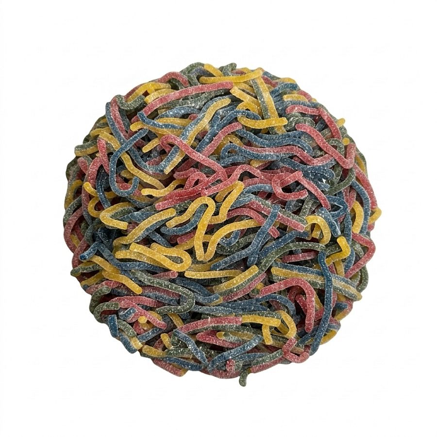 Turkish Assorted Sour Rainbow Gummy Lace Noodles 2 1/2" 2.1 lb