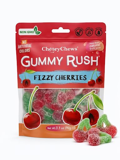 Gummy Rush Fizzy Sour Cherry Gummy Candy 3.17oz 12ct Tray