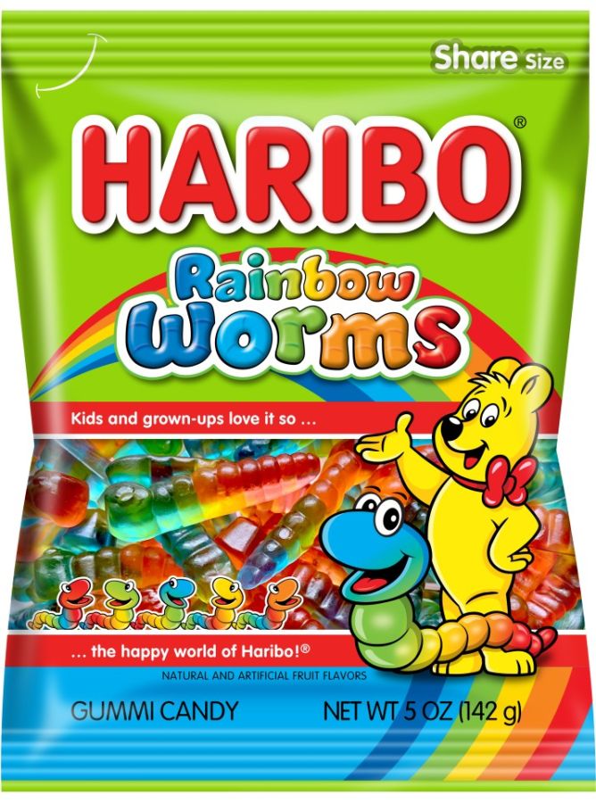 Haribo Rainbow Worm Gummy Candy Peg Bags 4oz 12ct