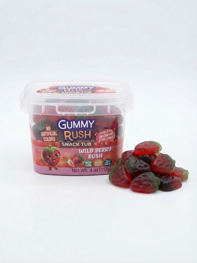 Gummy Rush Snack Tubs Wild Berry Strawberry 4oz 12 Pack