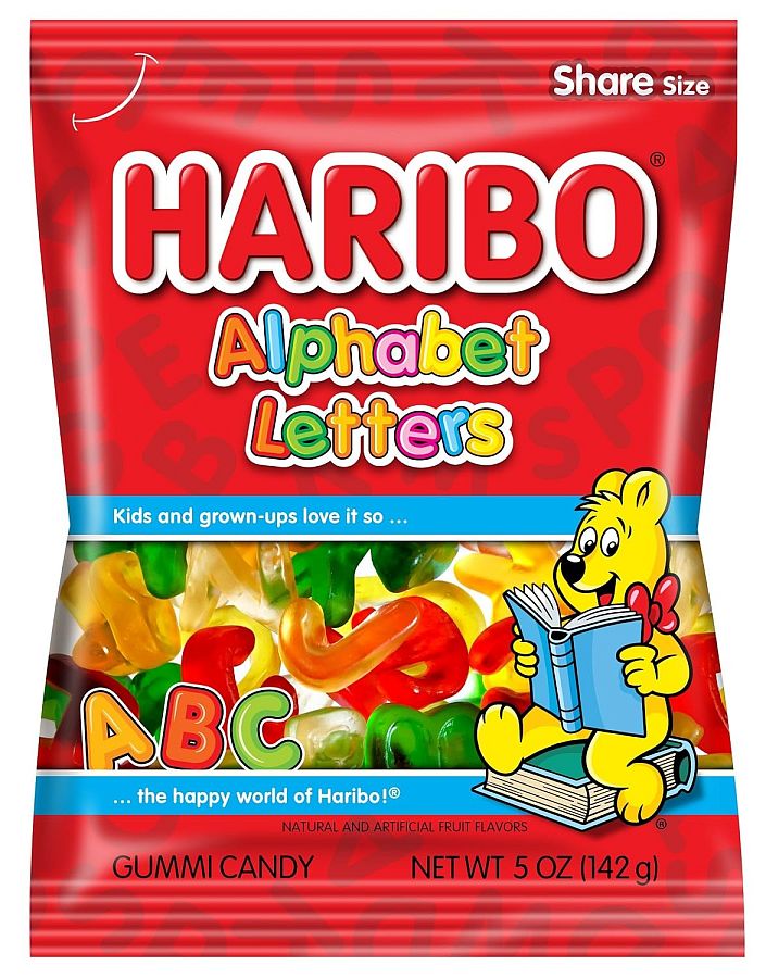 Haribo Alphabet Letters Gummy Candy Peg Bag 5oz 12 Pack