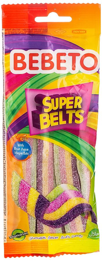 Bebeto Import Super Sour Candy Belts 2.65 oz 12ct Tray