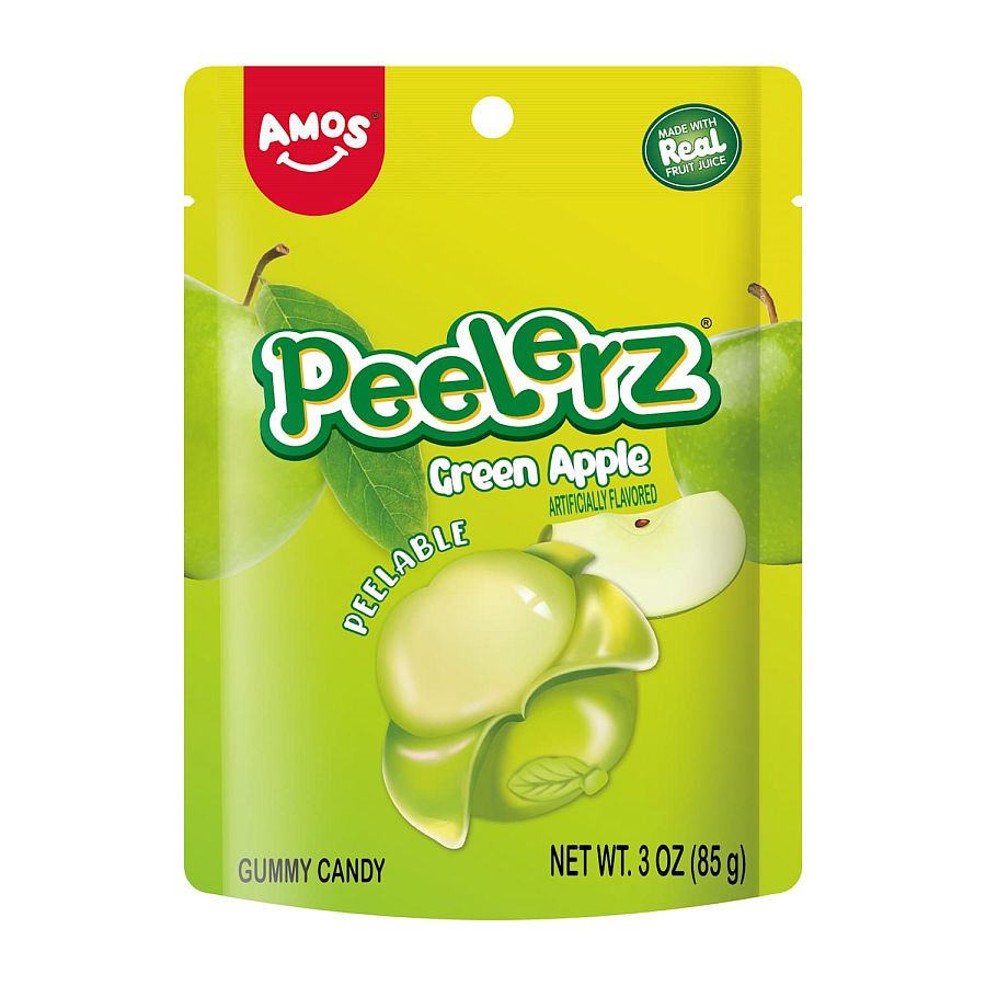 Amos Peelerz Candy Peelable Gummy Green Apple 3 oz 12 ct