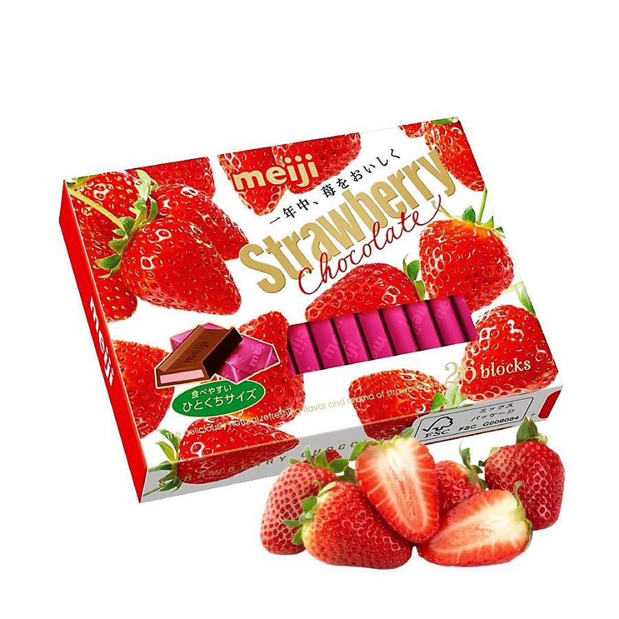 Meiji Japan Strawberry Chocolate Bars 26 Block 4.2oz 6ct Tray